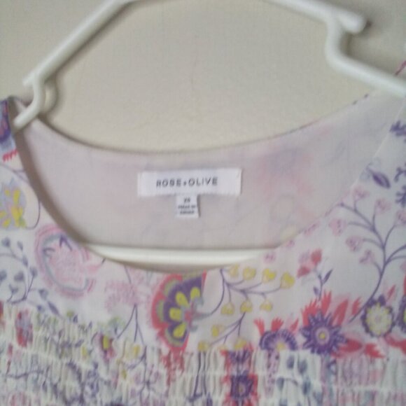 Rose & Olive Blouse Shirt XS Women Long Sleeve Elastic Bust Floral Colorful - Picture 6 of 14